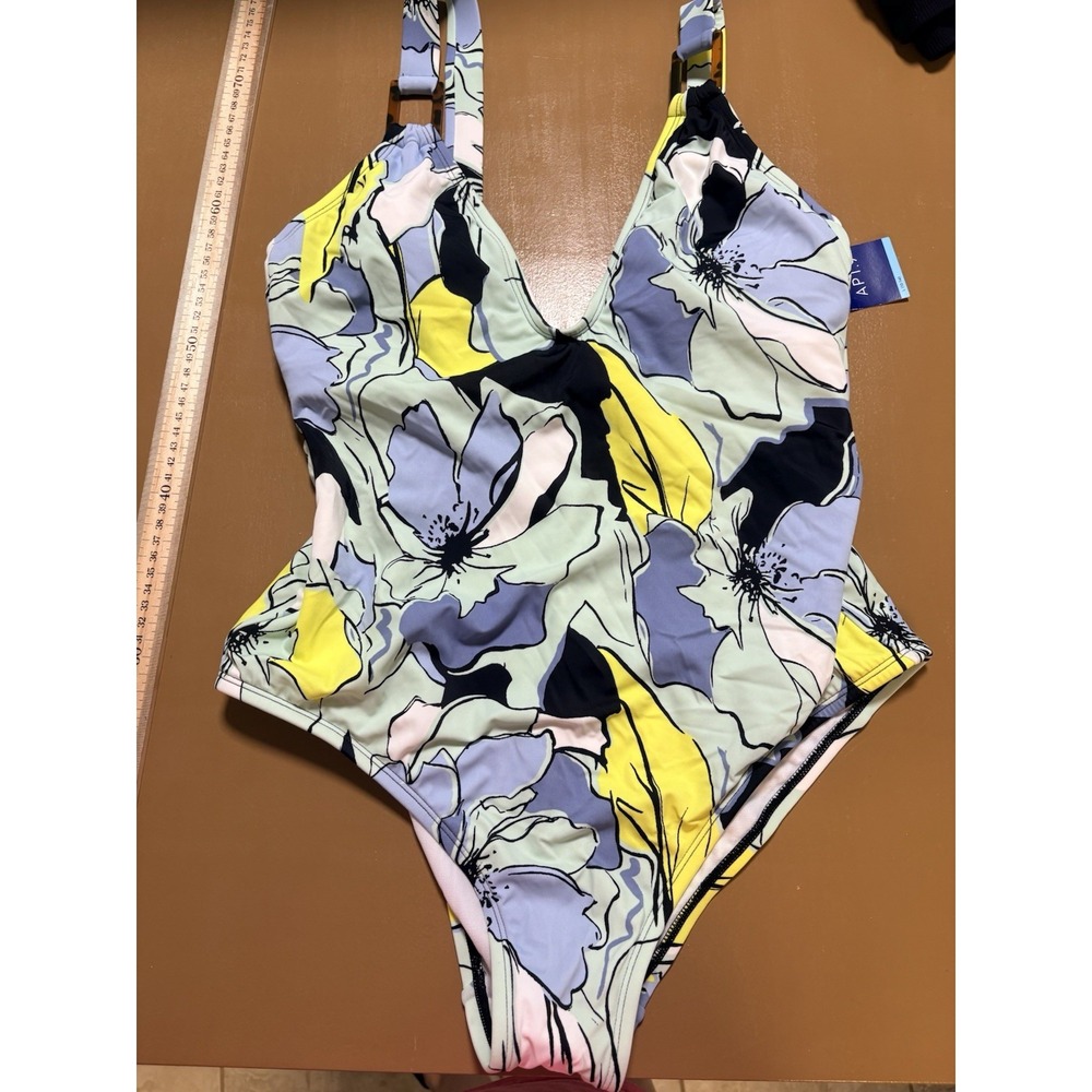NEW Floral Print One-Piece Swimsuit in Blue, Yellow & White apt 9 size L